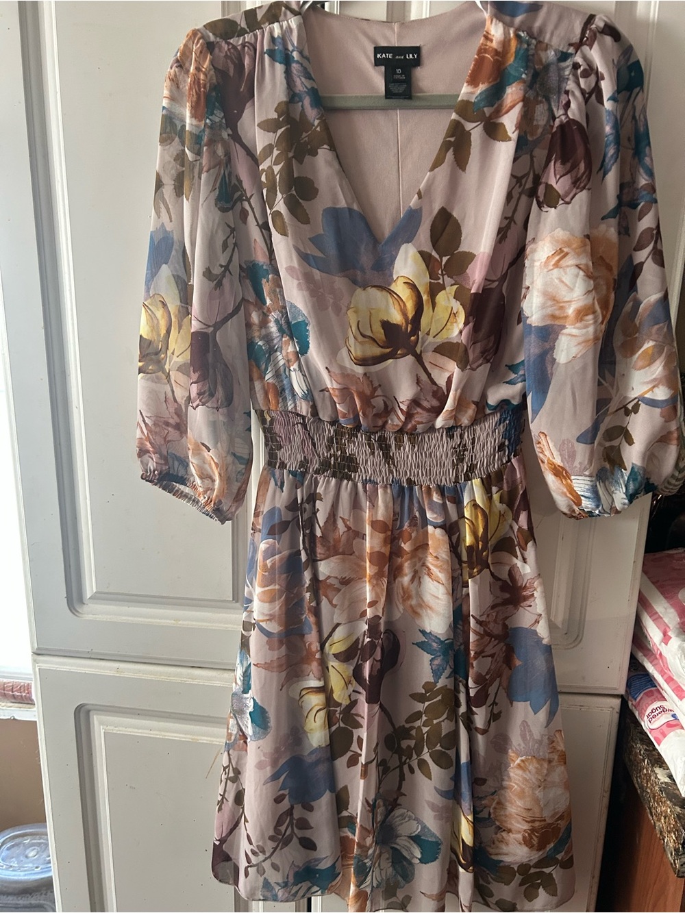 Kate and Lily Women's Floral 3/4 Sleeve Size 10 with Built Is Slip In Bottom